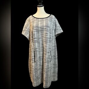 Sharagano Black and White Tweed Midi Dress